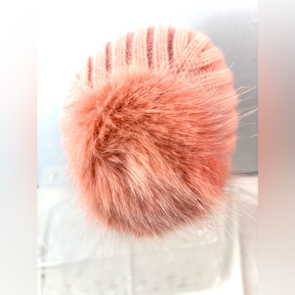 J. Crew Woman’s Ribbed Knit Pom-Pom Ski Hat in Peach - Picture 3 of 9